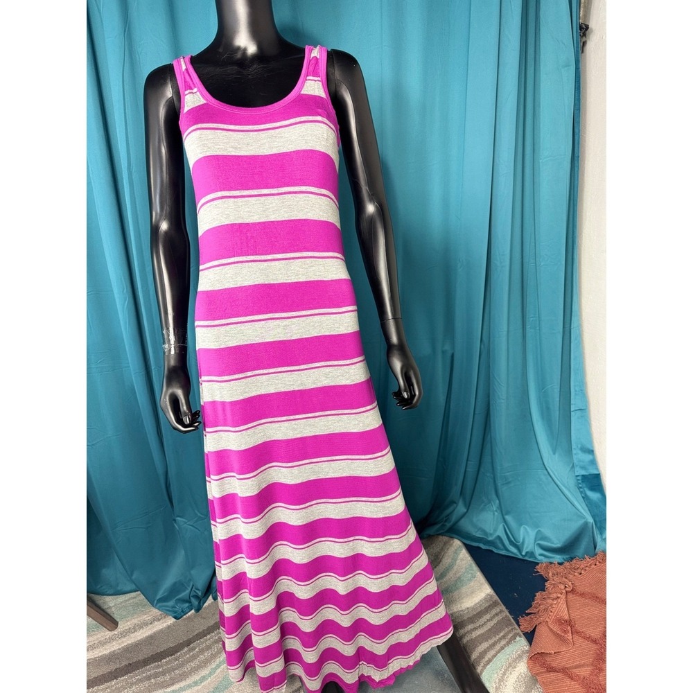 Calvin Klein Maxi Dress Size 4 Purple Gray Striped Tank Sleeveless‎ Casual